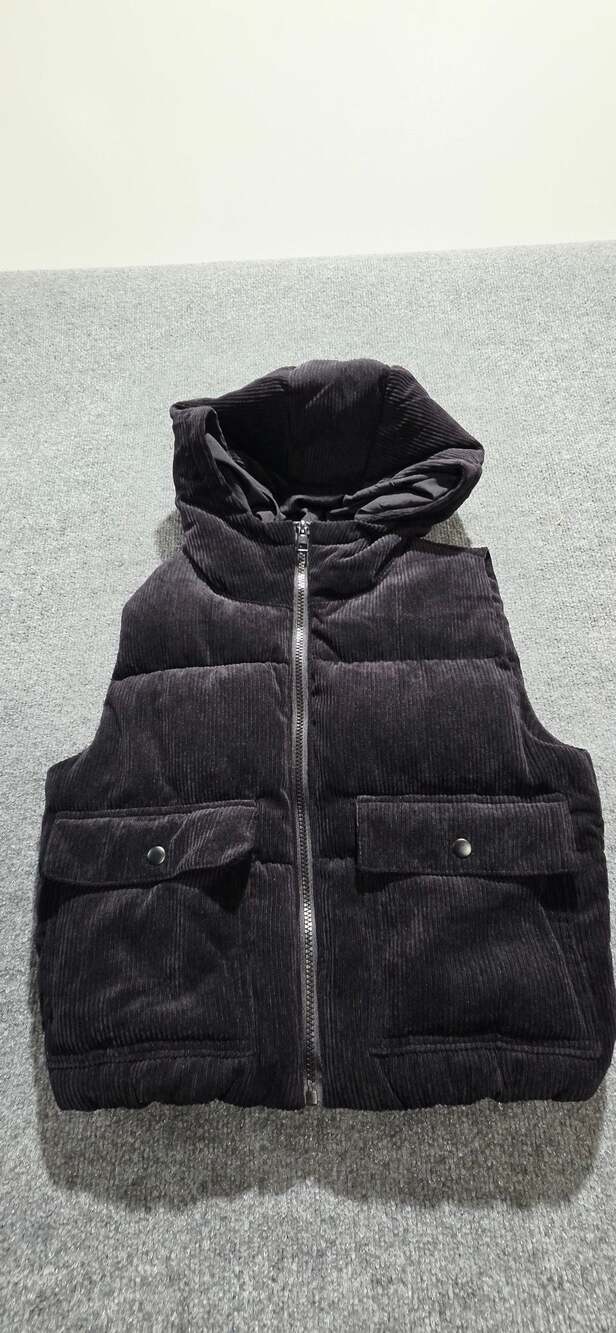 Love Tree Black Corduroy Hooded Puffer Vest Size Small